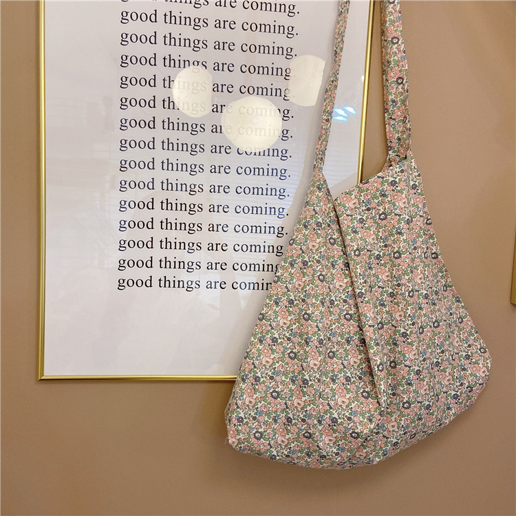 04161 Self-made Korean ins fresh and simple floral canvas bags, student art handbags, single-shoulder bags wholesale Specification drawing