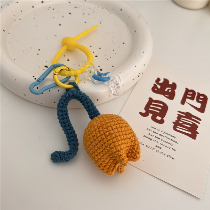 11281 Hand-knitted tulip pendant, women's fresh bag, keychain pendant, schoolbag accessory, Japanese and Korean style for girls details Picture