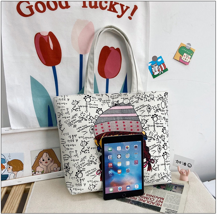 Wholesale of large-capacity single-shoulder tote bags, cross-border casual and fashionable printed canvas bags, Oxford fabric trendy small square bags for women Specification drawing