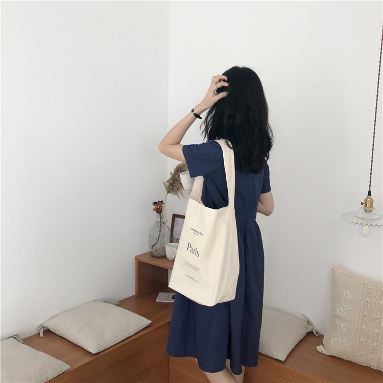 【 In Stock 】E93 Korean-style chic Artistic and Fresh Canvas Bag, hand-held cloth bag, shopping bag, printed words for mother and daughter Specification drawing