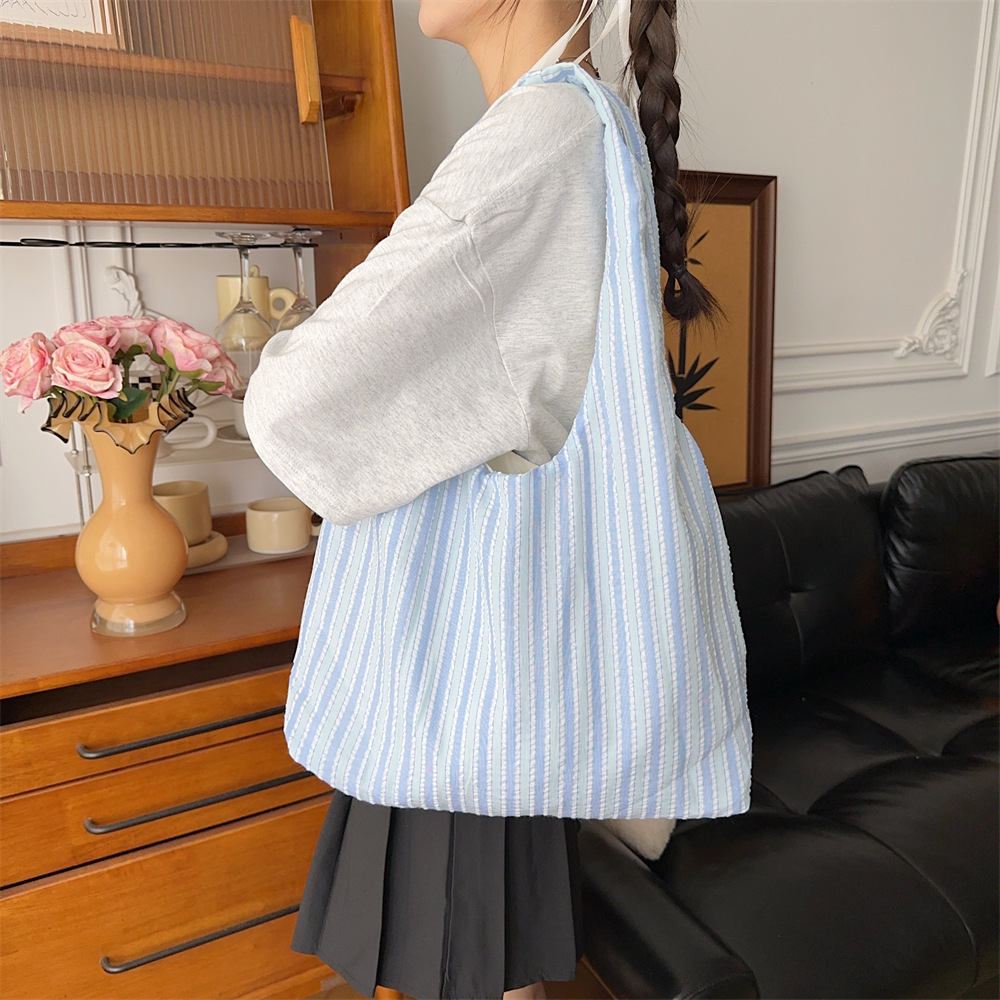 47221 Korean dopamine striped canvas bag, vest bag, large-capacity underarm bag, schoolbag for female students details Picture
