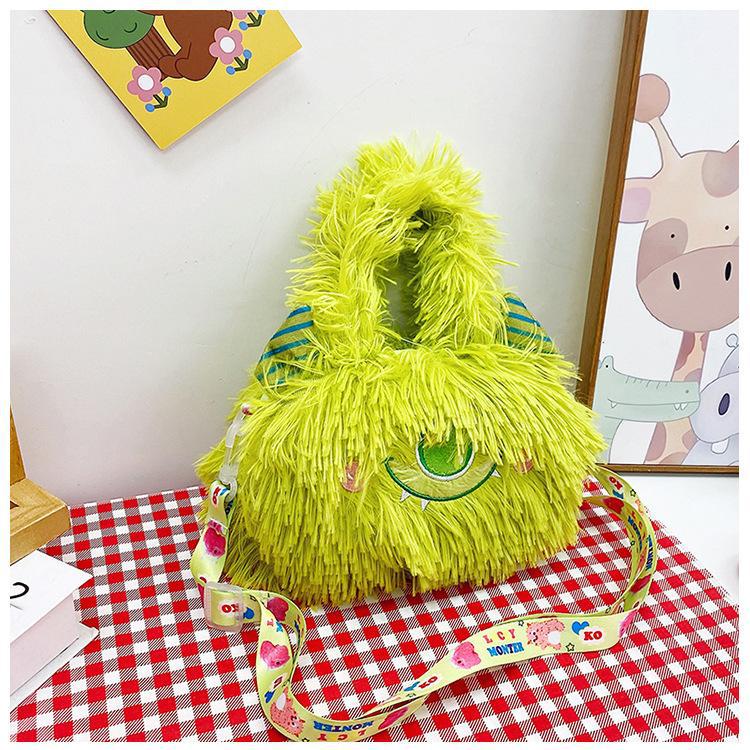 2024 New style of cute Korean plush single-shoulder crossbody bag with a girlish heart and cartoon monsters. Children's crossbody bag undefined