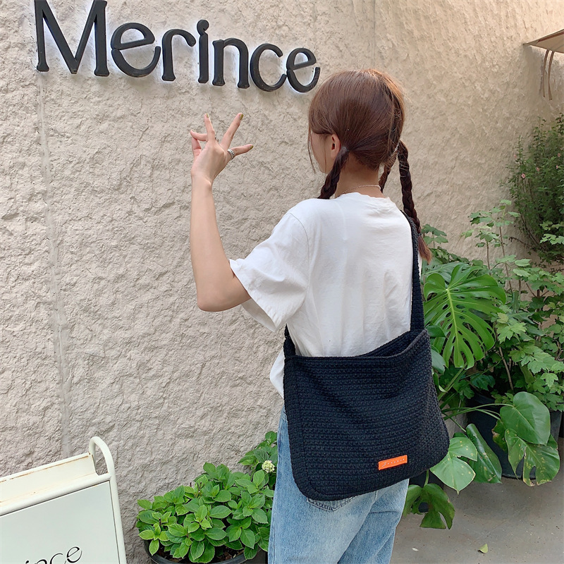 3681 canvas bag, thick crossbody bag for women, 2023 new style college student shopping single-shoulder bag, solid color lightweight bag Specification drawing