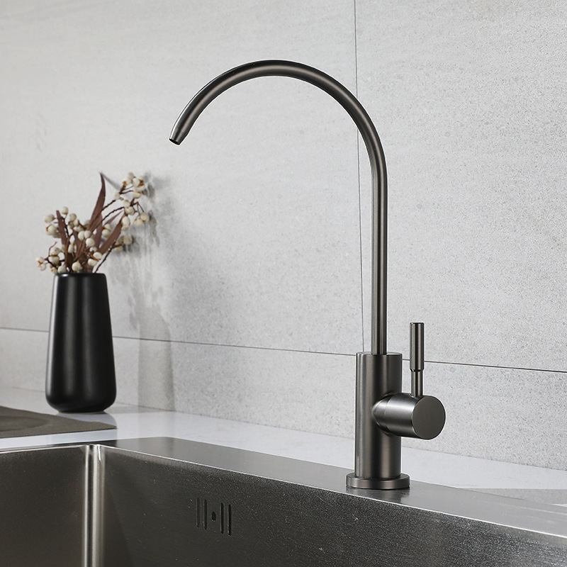 The sink is equipped with a 201 stainless steel gun gray water purifier faucet, a 4-point direct drinking water purifier, and a kitchen single-cooling pure water machine details Picture