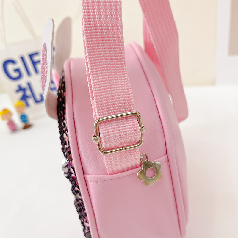 2024 New cartoon cute sequined little rabbit pu bag for girls, sweet little princess single-shoulder coin purse Specification drawing