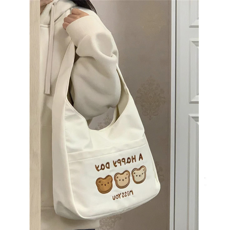 ins windsail cloth bag for girls, large-capacity student class single-shoulder tote bag, casual, cute and versatile bear shopping bag full figure