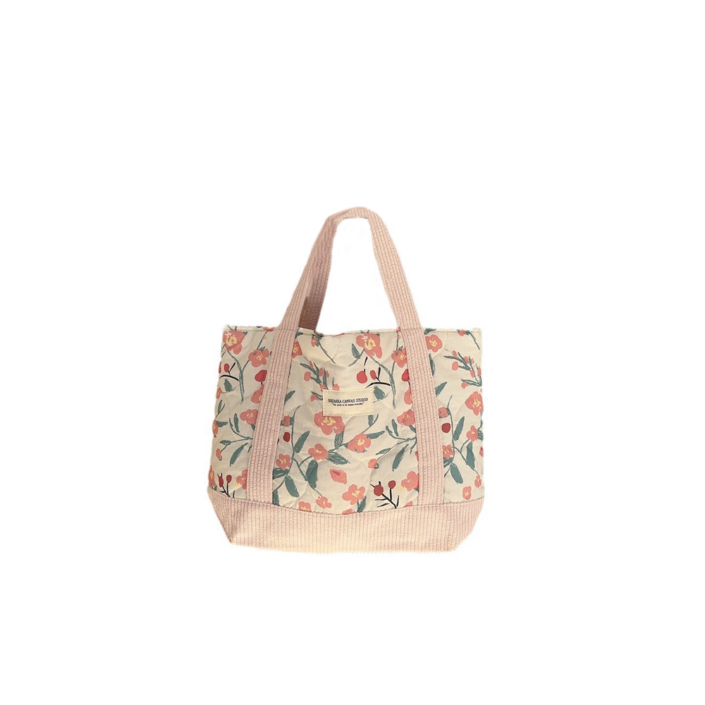 310263 ins quilted cotton patchwork vintage flower handbag, commuting storage bag, bento bag, soft hand handbag Item Picture