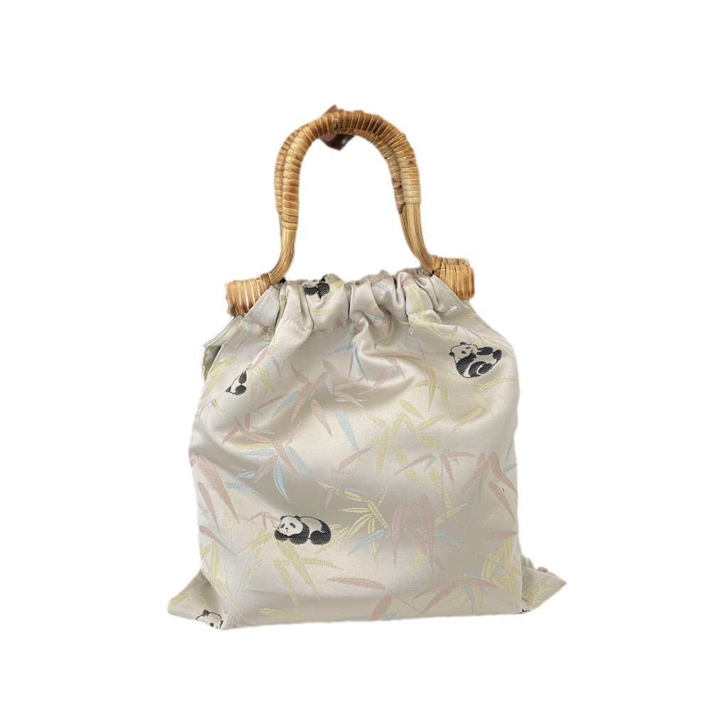 412121 Chinese-style bamboo leaf panda jacquard bag, women's handbag, shopping shoulder bag, bamboo woven Chinese-style handbag Item Picture