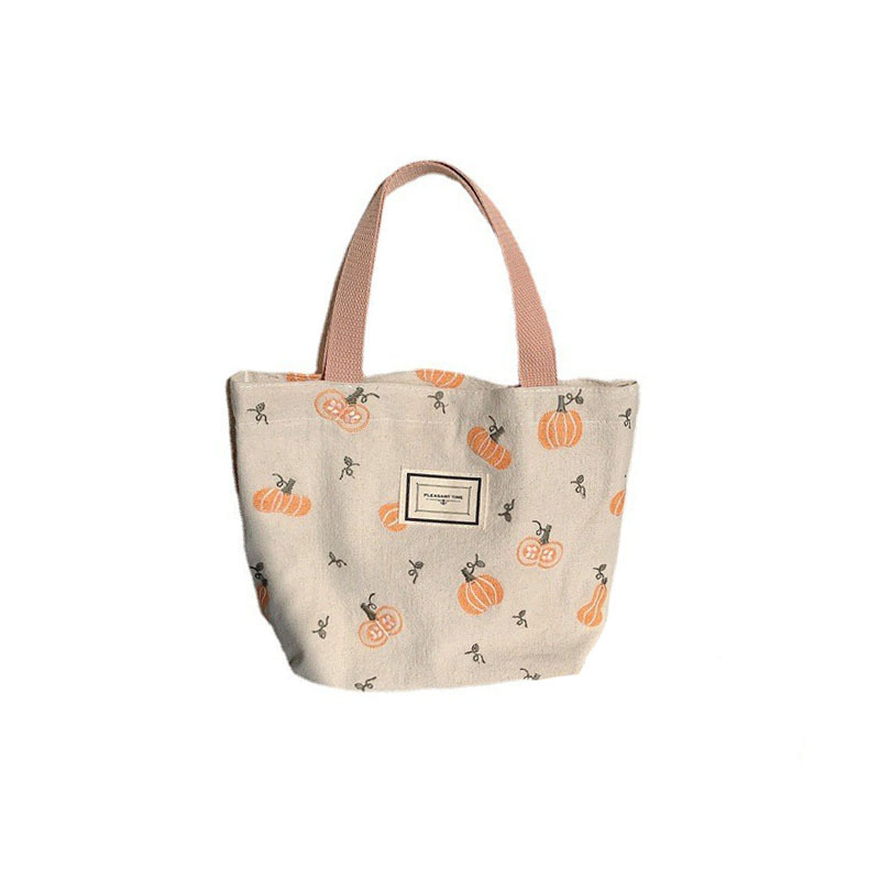 3482 Pumpkin embroidery pen case, stationery storage and organization bag, large-capacity hand-held bento bag, easy to carry hand in hand Item Picture
