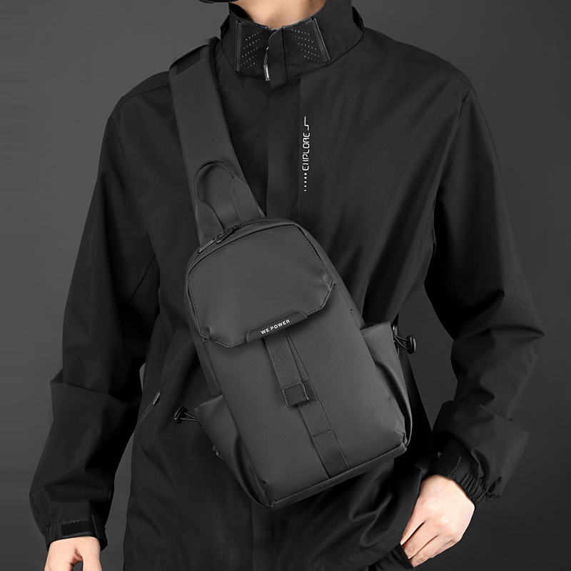 WEPOWER Men's simple chest bag, crossbody bag, single-shoulder bag, chest bag, sports small bag, waterproof nylon crossbody bag details Picture