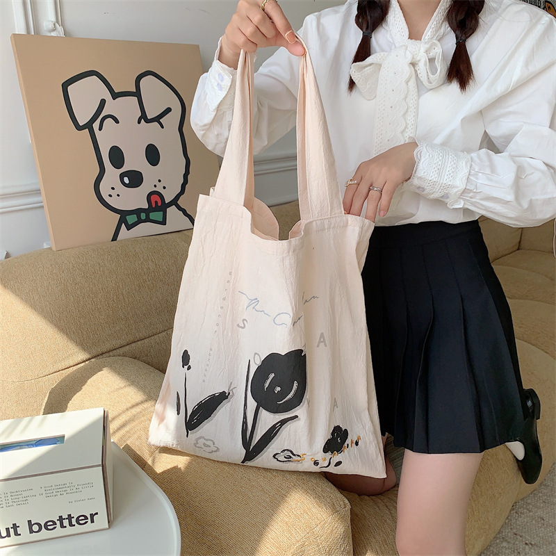 3591 Women's Spring/Summer Japanese-style soft single-shoulder bag, student shopping bag, casual canvas bag, large-capacity portable handbag Specification drawing