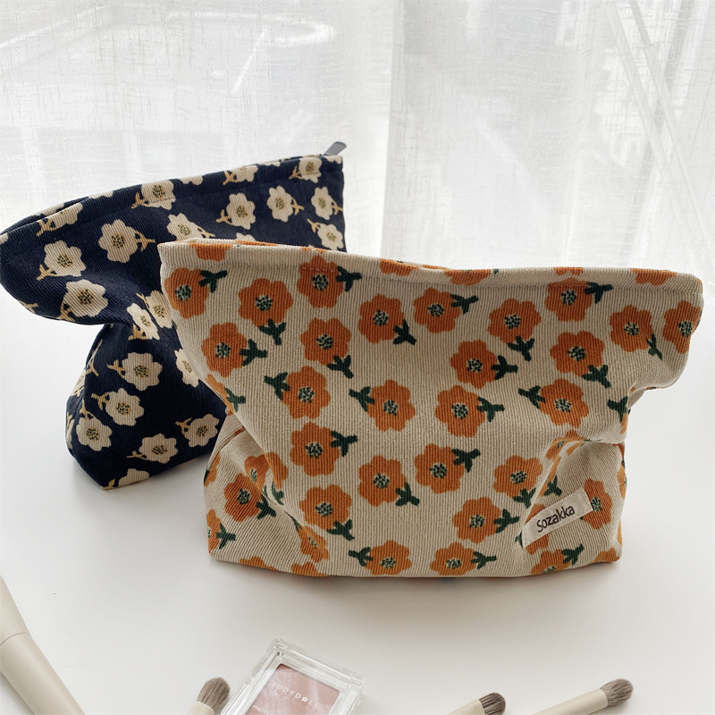 110223 Corduroy plum blossom cosmetic bag, carry it with you, hold the coin purse, women's ins Japanese-style artistic storage bag Specification drawing