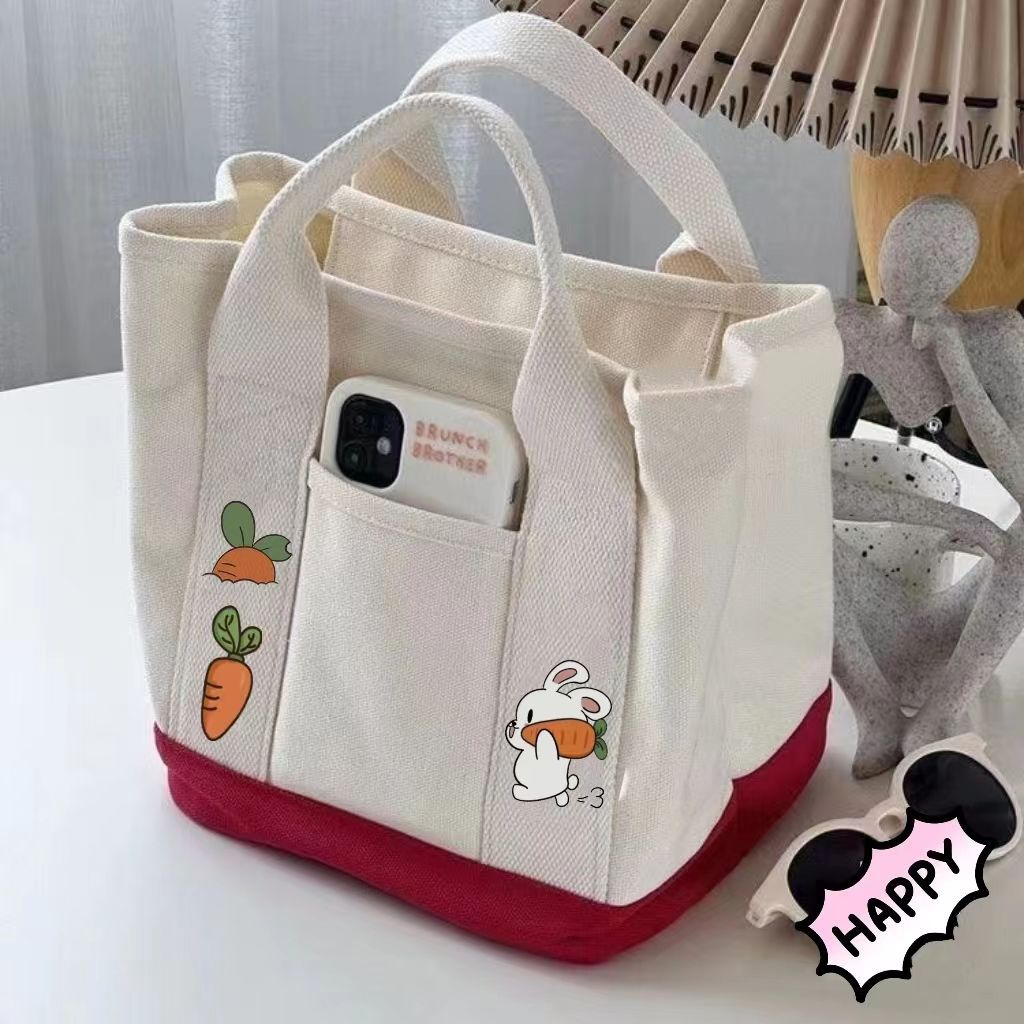 New canvas bag, summer little rabbit carrot handbag, cute hand-held bag, multi-pocket bag for moms going out Specification drawing