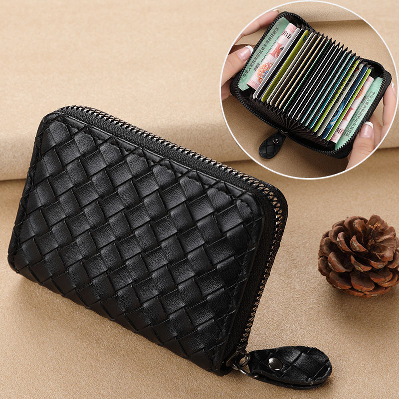 This women's card holder is made of exquisite and high-end genuine leather with a woven texture. It is anti-demagnetization and has a large capacity with multiple card slots Specification drawing