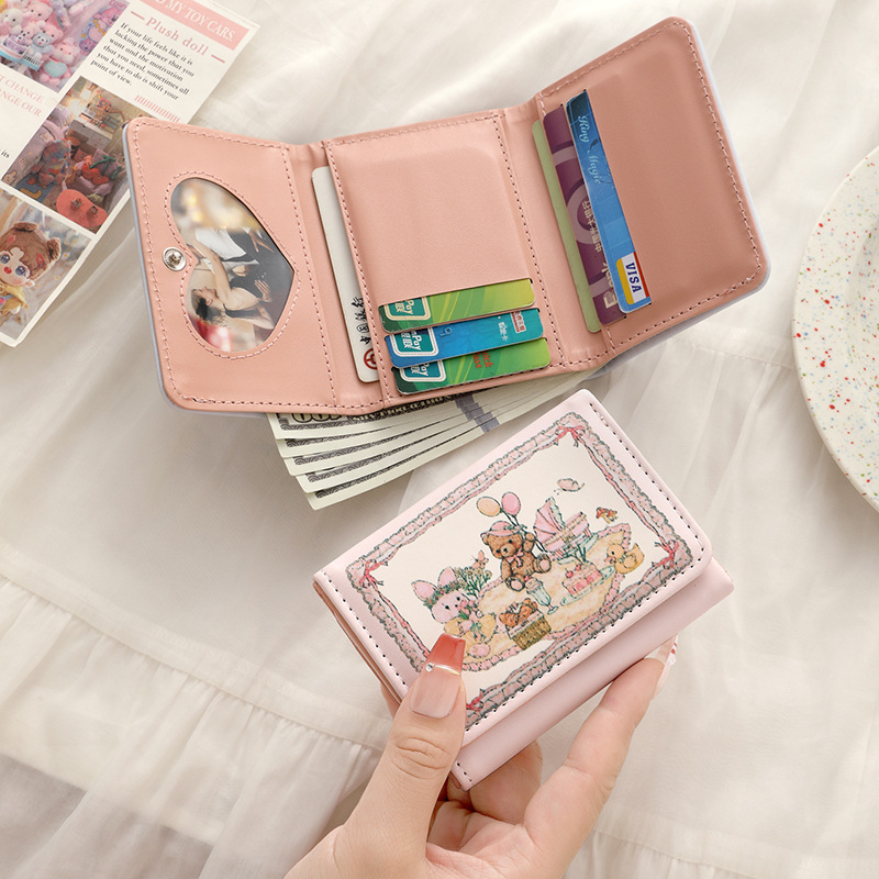 Cartoon 30% off wallet, Korean version cute lady card bag, fashionable embroidered thread short multi-slot coin purse details Picture