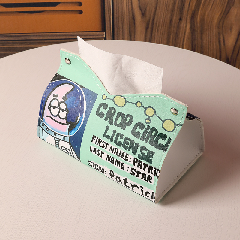 Cute style tissue box, home living room coffee table desktop dust-proof tissue box, leather car tissue storage box, cartoon details Picture