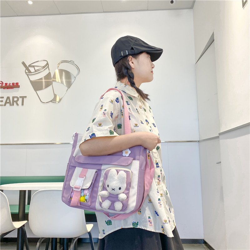 A fresh and elegant high school student bag for girls, Korean version of Harajuku ulzzang, a forest-style checkered bag for junior high school students and primary school students details Picture