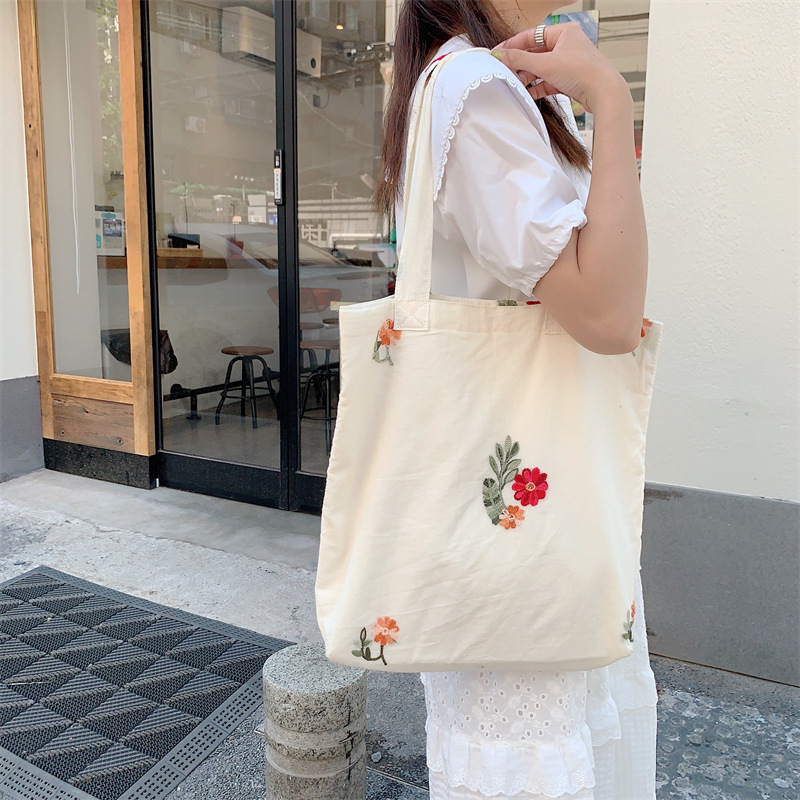 27192 ins gentle floral cotton bag, single-shoulder canvas bag, large-capacity Nushu bag, daily matching bag full figure