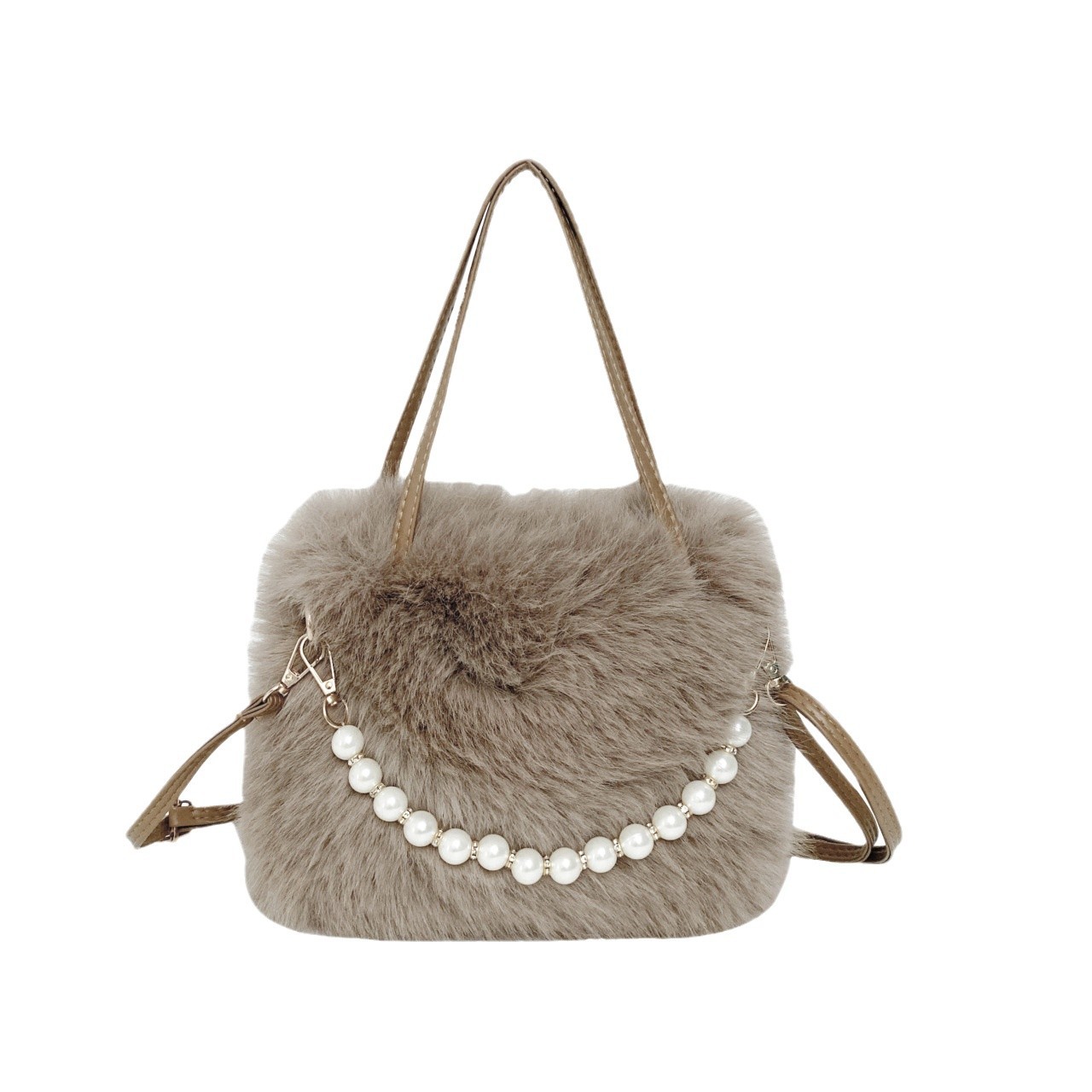 A versatile furry hand-held small bag for winter, a fashionable pearl square bag, and a high-quality women's crossbody furry bag for autumn and winter Item Picture