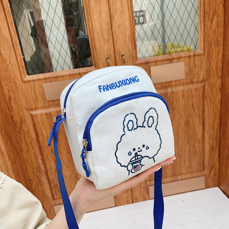 2024 New single-shoulder crossbody mobile phone pocket change canvas bag, fresh, sweet and cute, little bear and little rabbit mood niche bag details Picture