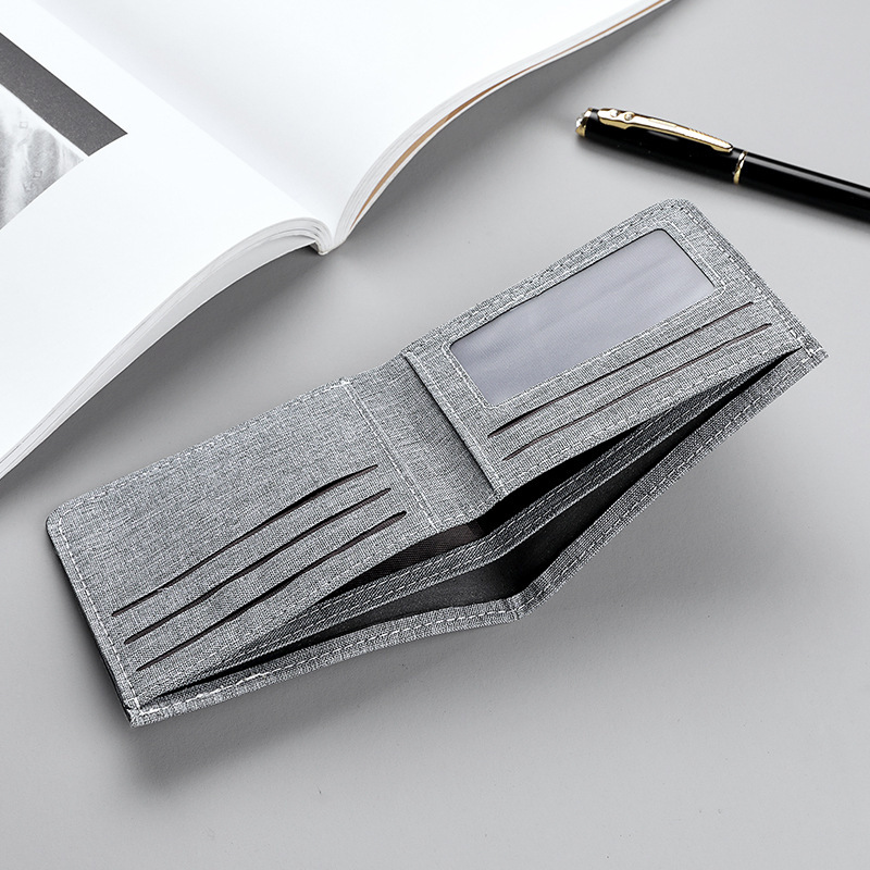 Simple men's canvas short wallet, business large-capacity 20% off business card holder, card holder, anti-theft money swiping bag for foreign trade details Picture