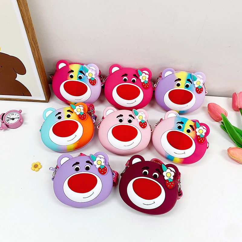 2023 New Fashion Rat Killer Pioneer Strawberry Bear Head Silicone Crossbody Bag Children's Cartoon Coin Purse Stress-relieving Bubble full figure