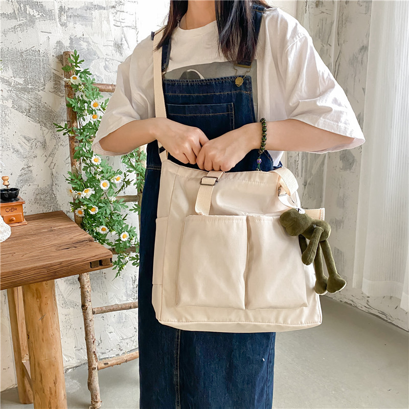 Waterproof bag, large-capacity canvas bag, female crossbody, Korean-style student Harajuku, Japanese-style single-shoulder large bag, schoolbag, school style details Picture