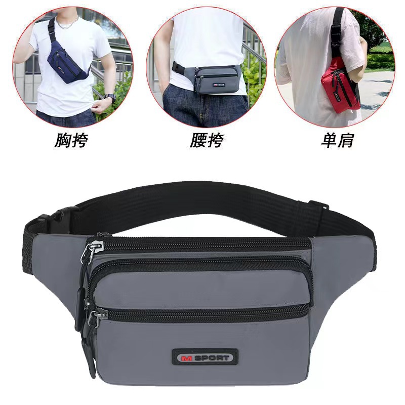 Cross-border men's waist bag, outdoor sports chest bag, single-shoulder crossbody bag, large-capacity cash register bag, women's durable thickened waist bag details Picture