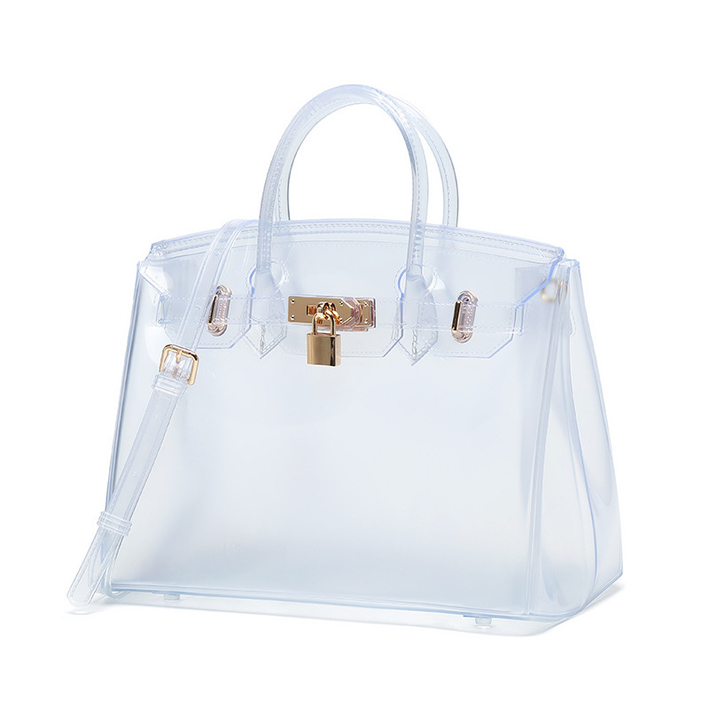 PVC jelly bag for women's cross-border trade, new transparent platinum bag, large-capacity single-shoulder handbag, beach bag Item Picture