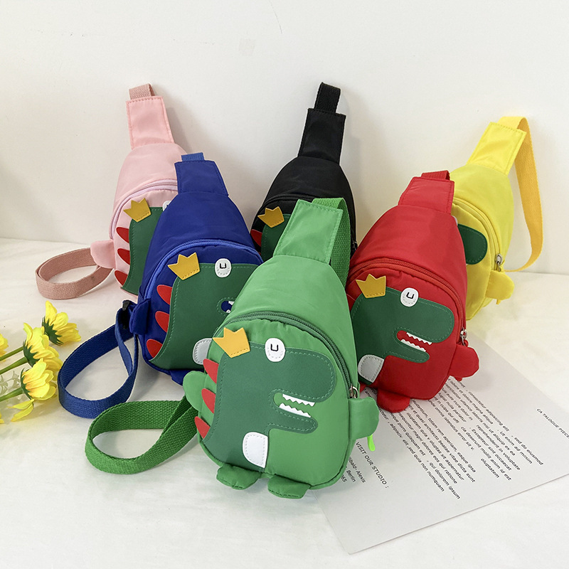 Cute little dinosaur chest bag customizable, children's mini single-shoulder crossbody bag, cartoon loose change accessory bag manufacturer wholesale full figure