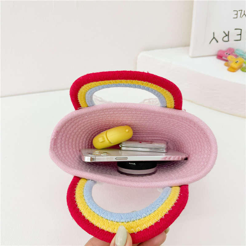 Korean version 2023 Trendy cotton rope handbag, internet-famous stylish handbag, fresh and cute flower straw woven bag, fashionable rainbow Application Scenario