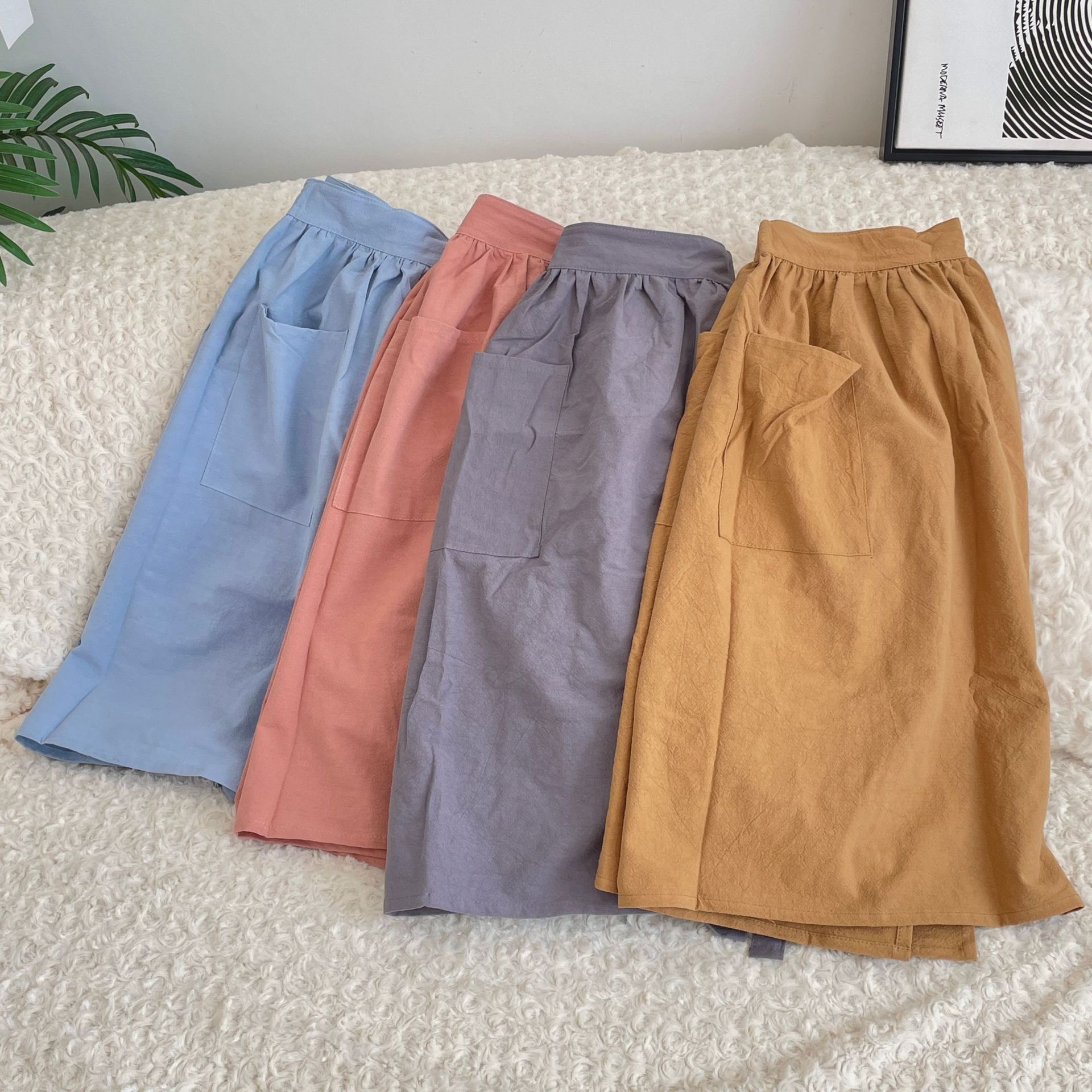 bj412272 wear-resistant pure cotton adult half-length apron, oil-proof home cooking kitchen lace-up solid color apron Item Picture