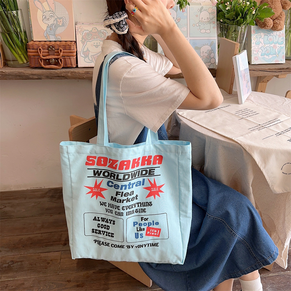 4423 New 2024 printed single-shoulder bag, large-capacity fabric bag, women's canvas bag, trendy hand-held commuting bag for work details Picture