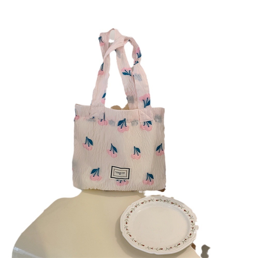 25247 embossed Cherry large-capacity portable bag, hand-held bag, storage bag, ladies' tote bag, single-shoulder pull-out shoulder strap Item Picture