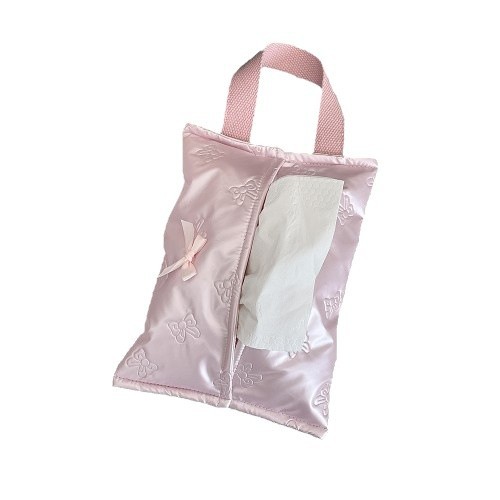 412161 ins style tissue bag, girlish heart bow with cotton tissue bag, car tissue box, portable hanging bag Item Picture