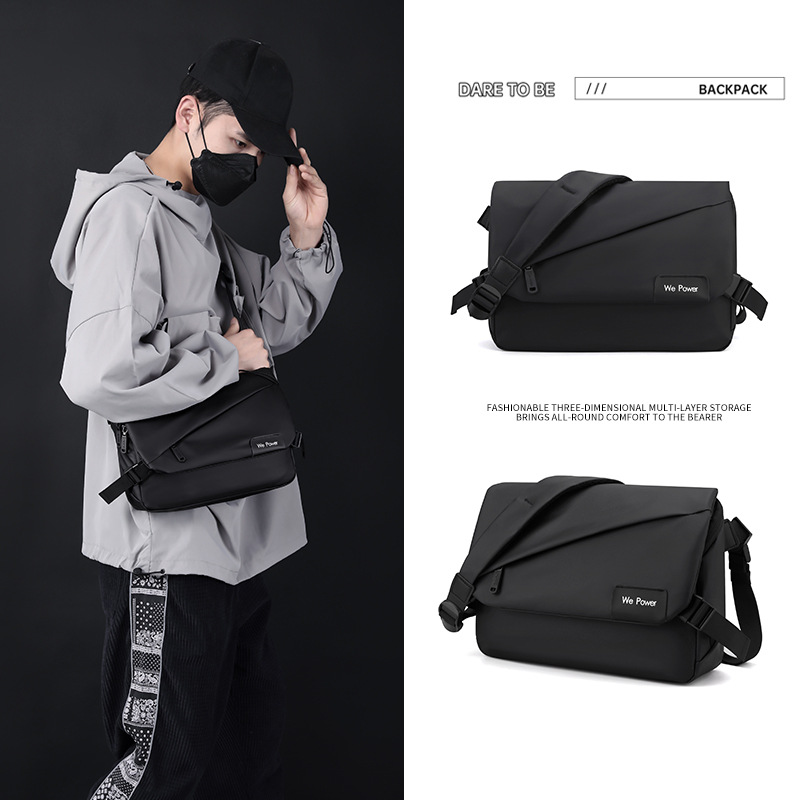 New men's simple crossbody bag, fashionable single-shoulder men's bag, large-capacity water-resistant messenger bag, business briefcase details Picture