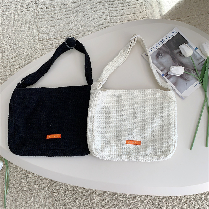 3681 canvas bag, thick crossbody bag for women, 2023 new style college student shopping single-shoulder bag, solid color lightweight bag details Picture