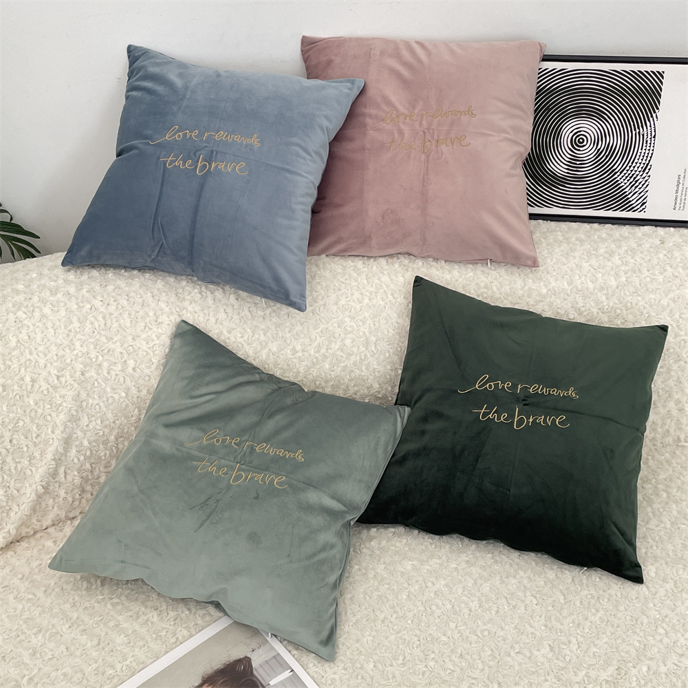 bj412312 Morandi embroidered letter solid color pillowcase, car pillow cover, crystal velvet sofa pillowcase details Picture