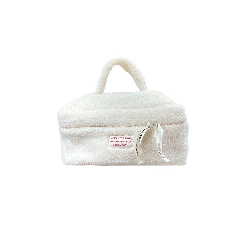 310154 Plush makeup bag, women's portable toiletry bag, large-capacity travel storage, skin care products, hand-held makeup box Item Picture