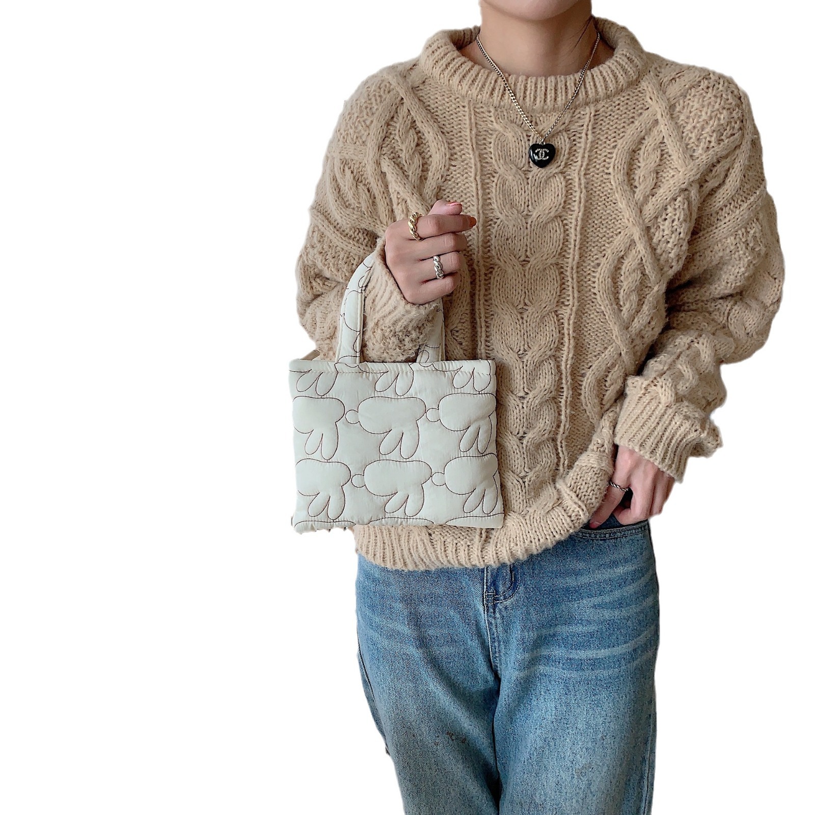 32112 Soft quilted rabbit handbag, Korean-style ins portable handbag and bento bag Item Picture
