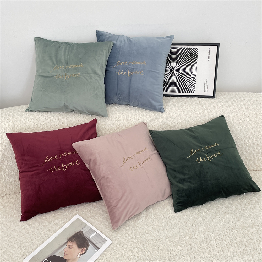 bj412312 Morandi embroidered letter solid color pillowcase, car pillow cover, crystal velvet sofa pillowcase full figure