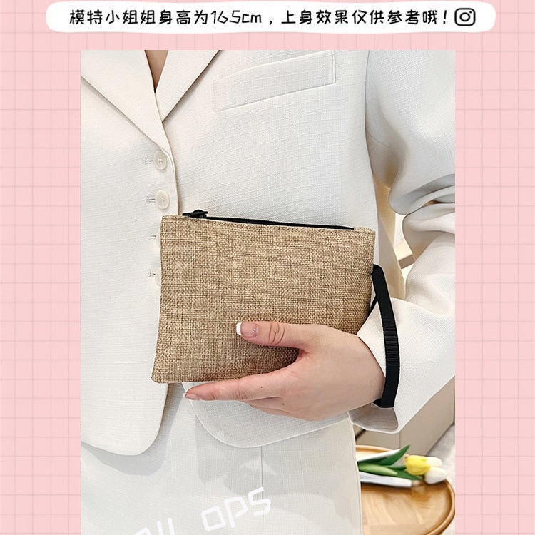 Cross-border cotton and linen clutch bag for women 2023 New style simple and trendy Haraju-style wallet bag, fashionable mobile phone pocket money bag full figure