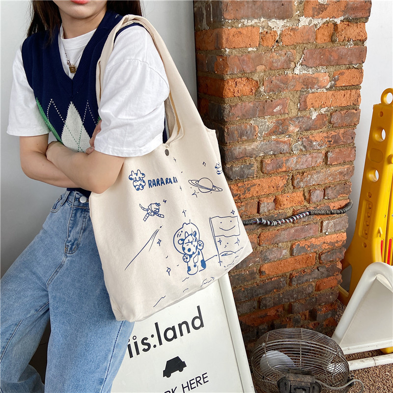 【 In Stock 】13173 Cute Moon Landing Cow single-shoulder Bag, student girls' schoolbag, canvas bag, large capacity wholesale Specification drawing
