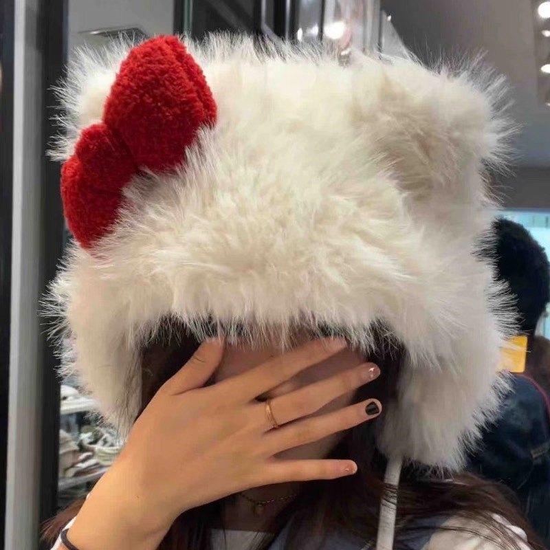 Cute cat bow woolen hat, Korean winter girl's heart, fashionable and warm, Lei Feng hat, anti-freezing ear hat for women Application Scenario