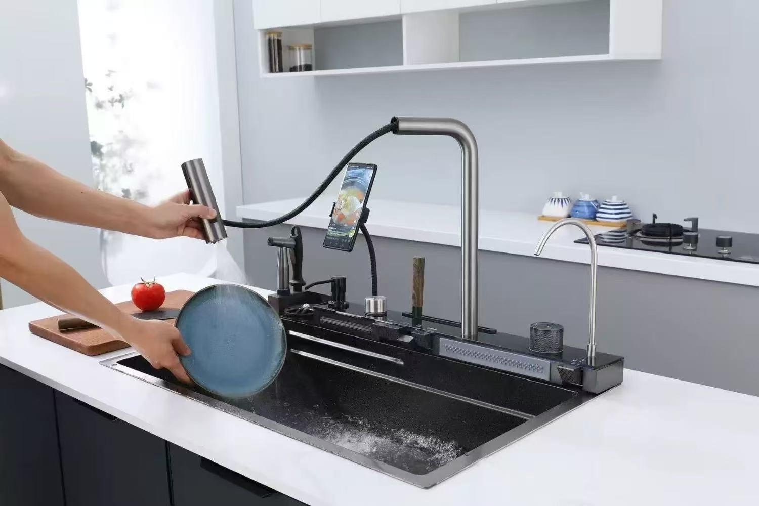 新款水槽不锈钢鲸鱼刀架手机支架菜盆大单槽细节图