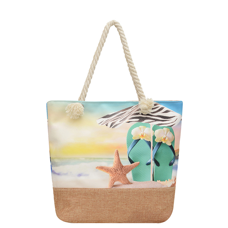 New cross-border beach bag, Korean-style linen seaside single-shoulder bag, fashionable women's bag, canvas bag, hemp rope, ethnic style Item Picture