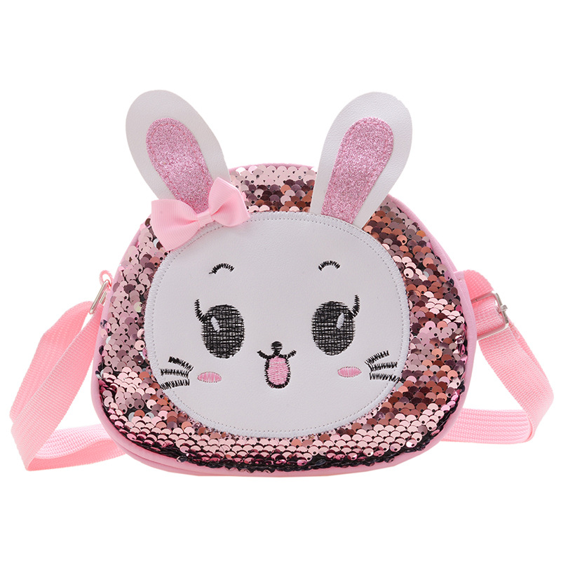 2024 New cartoon cute sequined little rabbit pu bag for girls, sweet little princess single-shoulder coin purse Item Picture