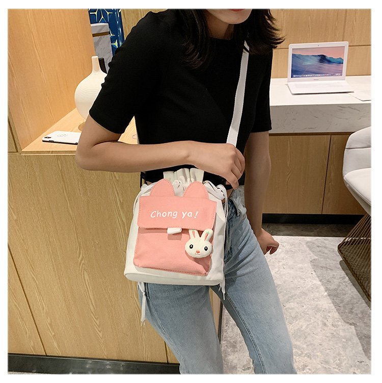 Korean campus fresh and cute cartoon rabbit bucket bag, color-blocking small bag, versatile casual single-shoulder crossbody bag undefined