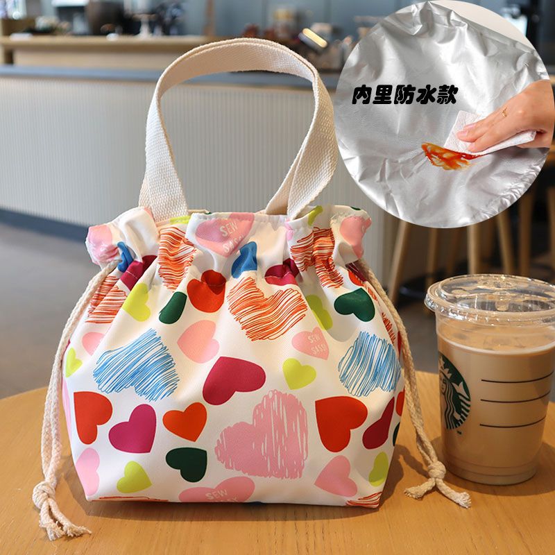 Drawstring bag, drawstring bento bag, student lunch box for work, carrying rice, hand-held drawstring bag, lunch box bag, canvas, cute dropshipping Application Scenario