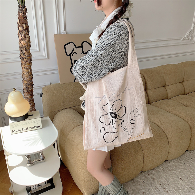 3591 Women's Spring/Summer Japanese-style soft single-shoulder bag, student shopping bag, casual canvas bag, large-capacity portable handbag full figure
